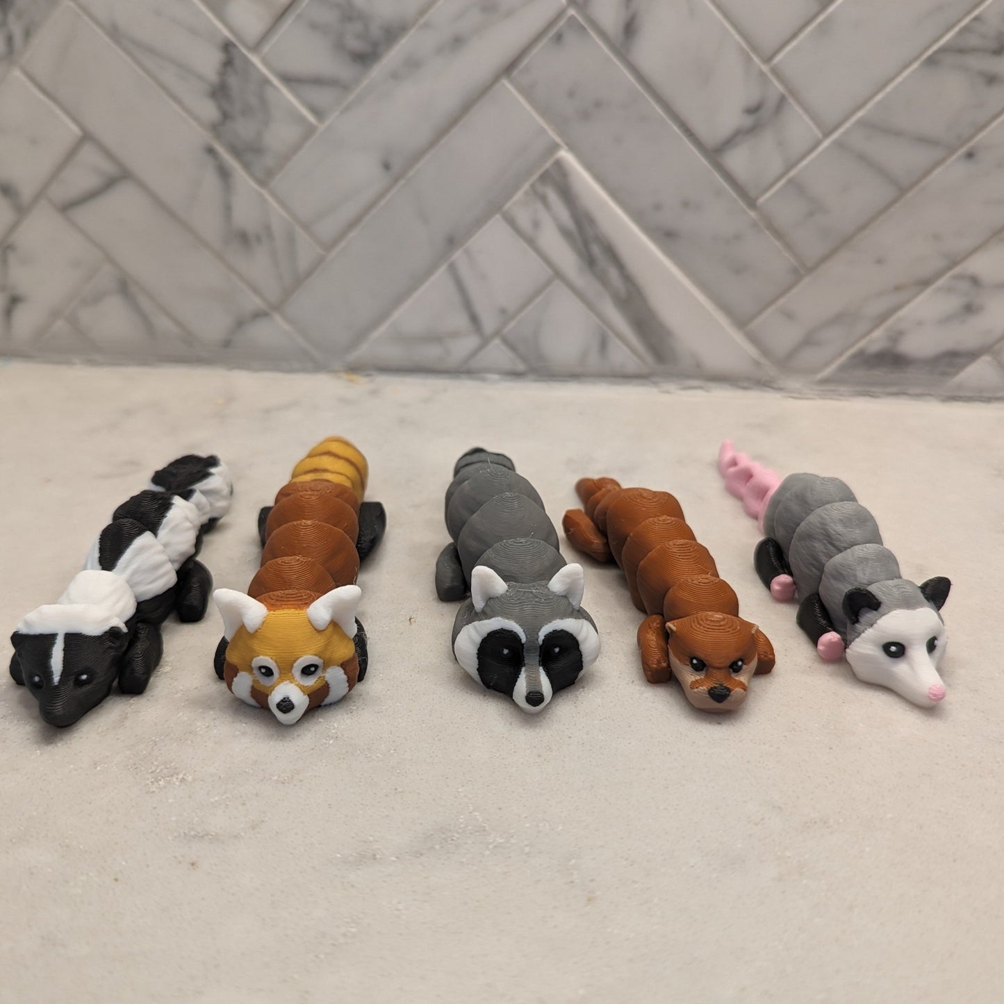 3d Printed Flexi Critters - Skunk, Red Panda, Raccoon, Otter and Possum