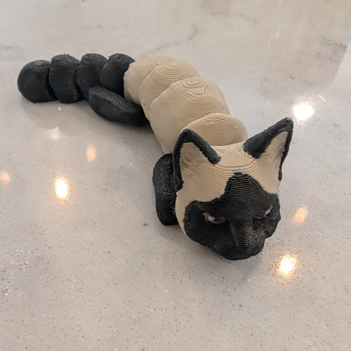 3d Printed Flexi Cats - White, Black and White, Yellow, Black, Siamese, Gray, Black with Purple Hat